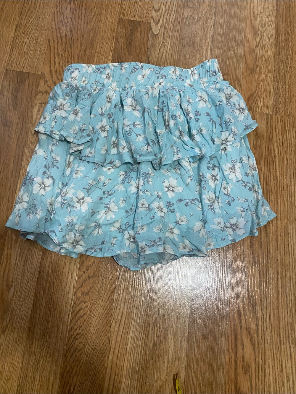 Light Blue Floral Ruffle Mini Skirt